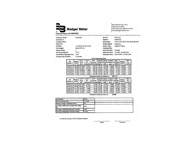 Flo-tech Calibration Certificate