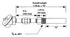 Watlow AT Style Mineral Insulated Thermocouple with Thermowell